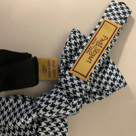 PAUL STUART Blue Black Houndstooth Silk Bow Tie