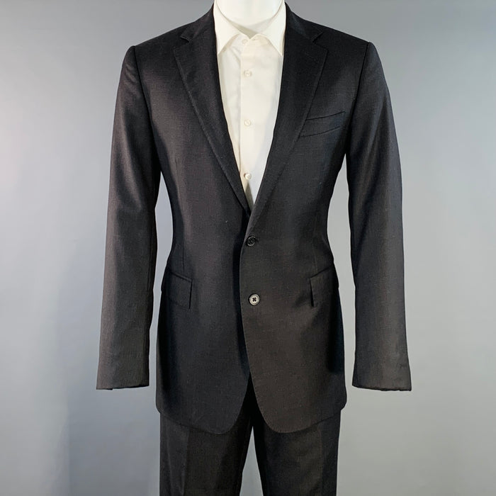 POLO by RALPH LAUREN Size 40 Regular Black Glenplaid Virgin Wool Notch Lapel Suit