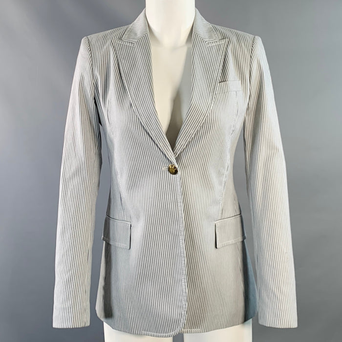 GUCCI Size 4 White Grey Cotton Blend Stripe Single Button Jacket Blazer