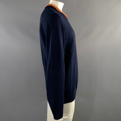MAISON MARGIELA SS2024 Size L Navy Orange Knit Wool Crew Neck Sweater