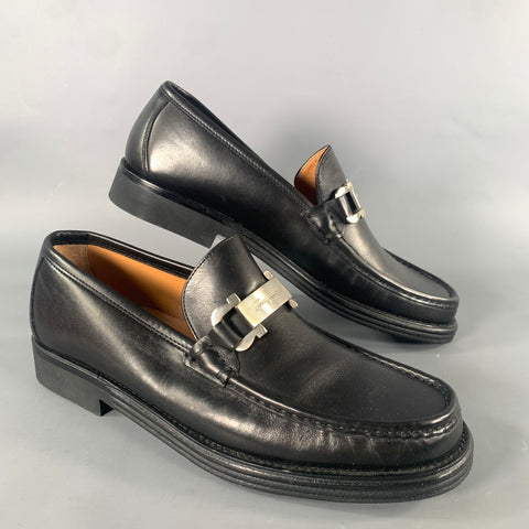SALVATORE FERRAGAMO Size 9.5 Black Leather Horsebit Loafers