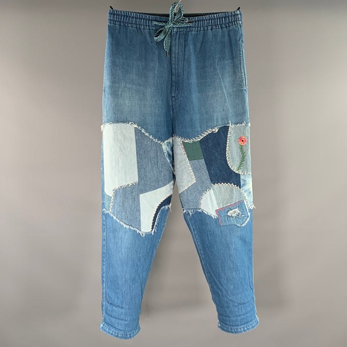 KAPITAL Size M Light Blue Patchwork Cotton Joggers Jeans
