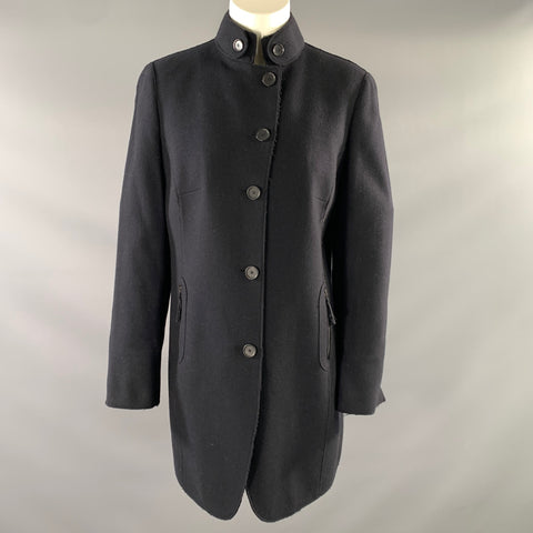 AKRIS Size S Navy Wool Blend Button Up Coat