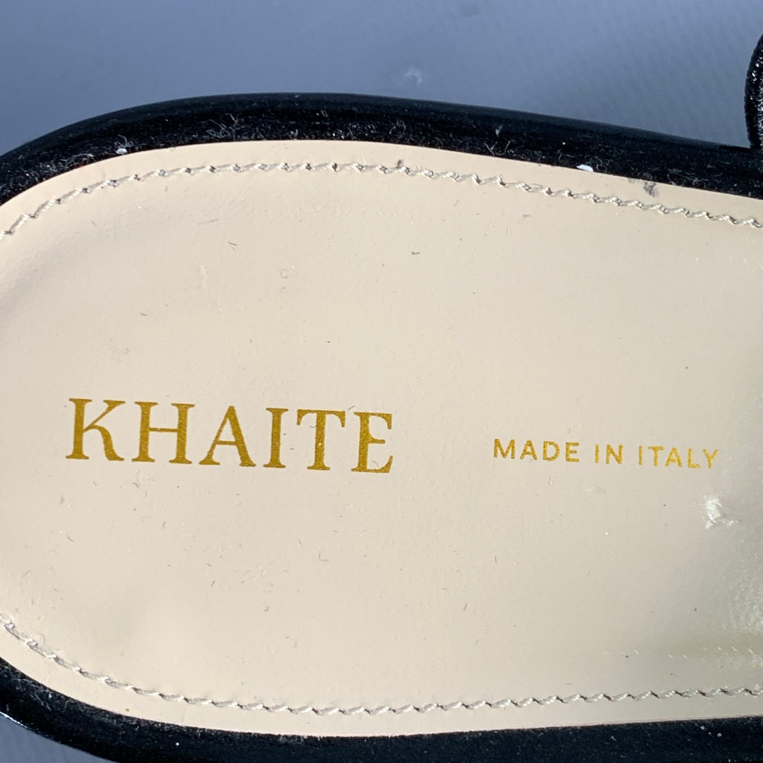 KHAITE Size 9.5 Marfa Black Gold Leather Crinkled Chain Slingback Pumps