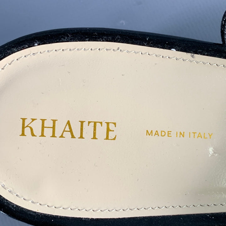 KHAITE Size 9.5 Marfa Black Gold Leather Crinkled Chain Slingback Pumps