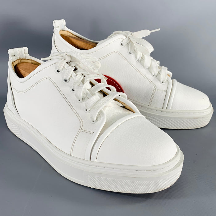 CHRISTIAN LOUBOUTIN Size 10.5 Adolon Junior White Red Color Block Leather Cutout Sneakers