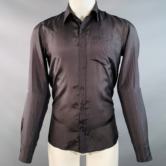 DRIES VAN NOTEN Size 36 Black Silk One Pocket Long Sleeve Shirt