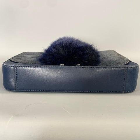 LOEFFLER RANDALL FW2015 Blue Navy Leather Faux fur Shoulder Bag