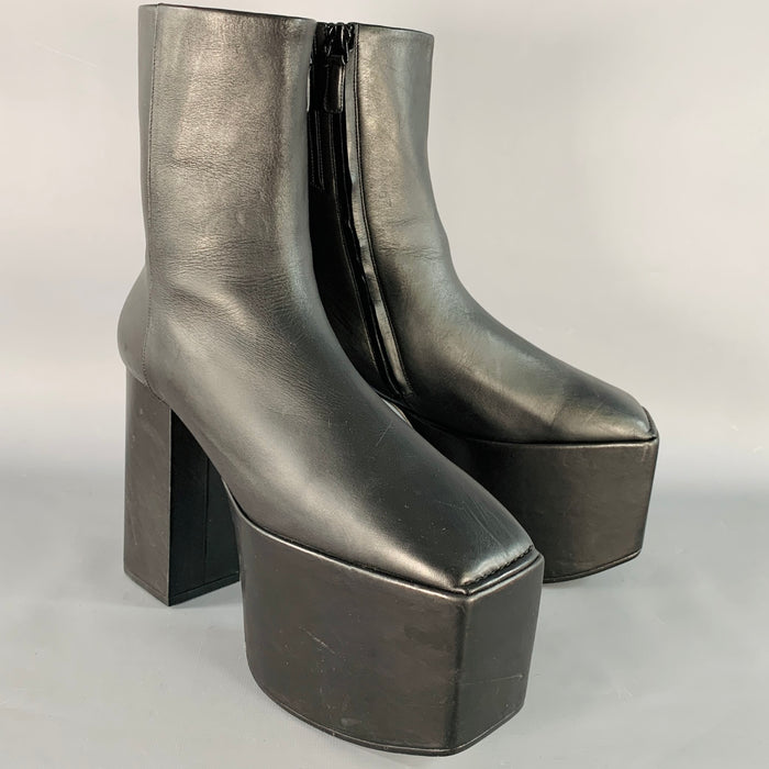 BALENCIAGA FW16 Runway Size 9 Black Leather Ankle Calf High Platform Boots