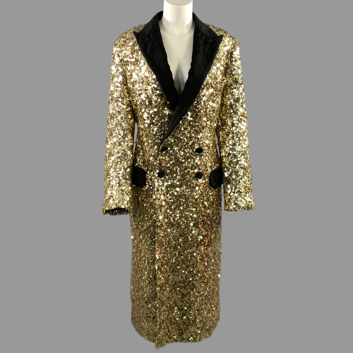 DOLCE & GABBANA Size S Gold Black Polyamide Blend Sequined Peak Lapel Coat