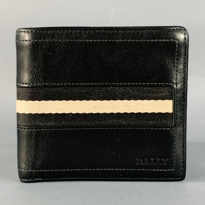 BALLY Vintage Black White Ribbon Stripe Leather Bifold Wallet