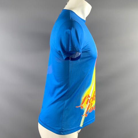 WALTER VAN BEIRENDONCK SS1997 Size S Blue Pink & Yellow Graphic Polyester T Shirt