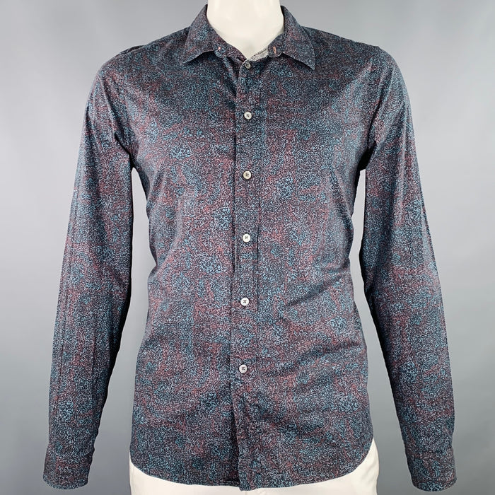 PS by PAUL SMITH Size XL Black Burgundy Navy Marble Long Sleeve Shirt