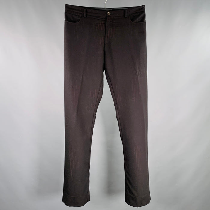 JEAN PAUL GAULTIER Size 32 Black Burgundy Stripe Wool Flat Front Dress Pants