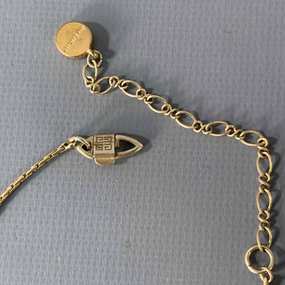 GIVENCHY Vintage Gold Chain Link Rhinestones Pendant Necklace