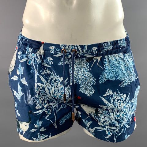 2EROS Size L Blue White & Red Abstract Swim Brief Shorts