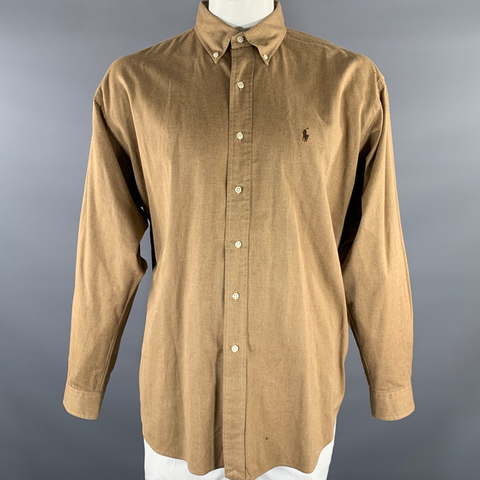 RALPH LAUREN Size XL Tan Cotton Long Sleeve Shirt