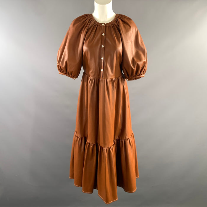 STAUD Size XS Brown Faux Leather A Line Long Dress