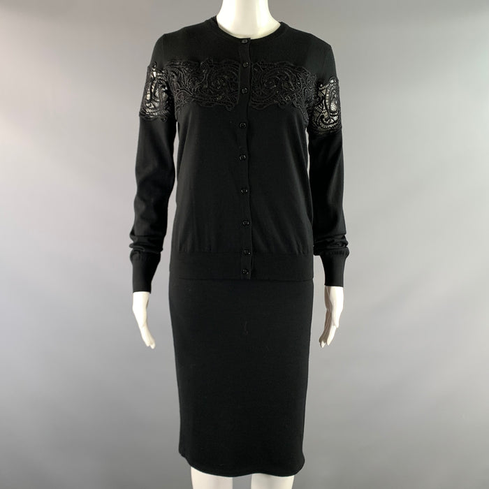 VERSACE Size S Black Lace Midi Dress & Cardigan Set
