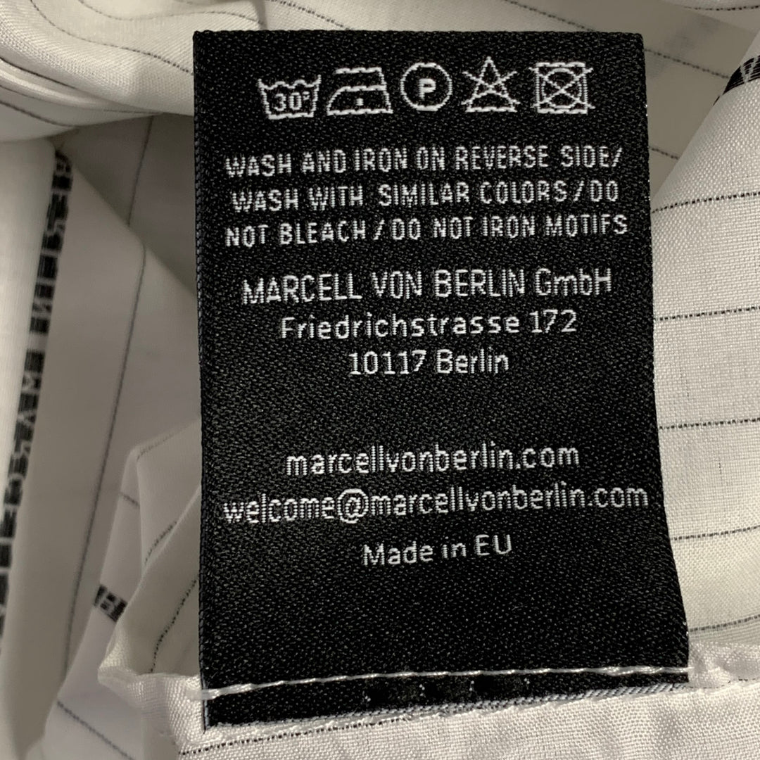 MARCELL VON BERLIN Size 36 White Black Logo Pinstripe Cotton Oversized Long Sleeve Shirt