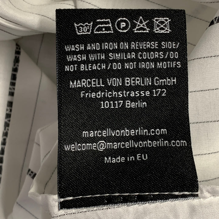 MARCELL VON BERLIN Size 36 White Black Logo Pinstripe Cotton Oversized Long Sleeve Shirt