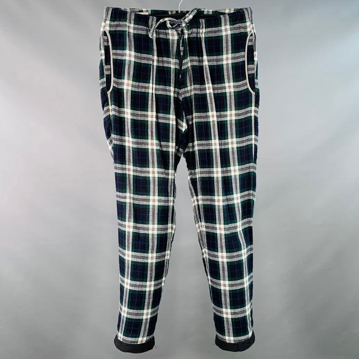 DRIES VAN NOTEN Size 32 Green Black White Plaid Cotton Drawstring Casual Pants