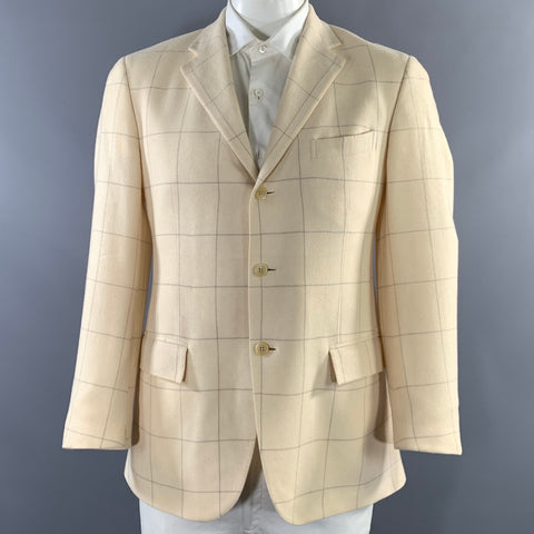 RALPH LAUREN Chest Size 42 Regular Beige Grey Window Pane Camel Hair Sport Coat