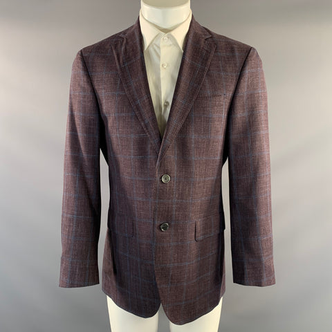 BARCELINO Chest Size 38 Purple Blue Plaid Wool Silk Linen Sport Coat
