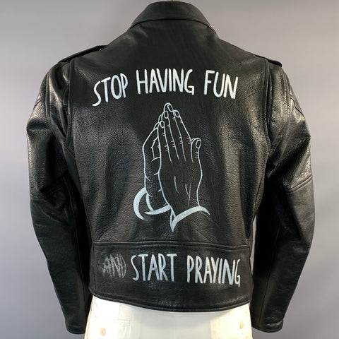 ENFANTS RICHES DEPRIMES ERD SS2015 L Black Graphic Leather Biker Jacket