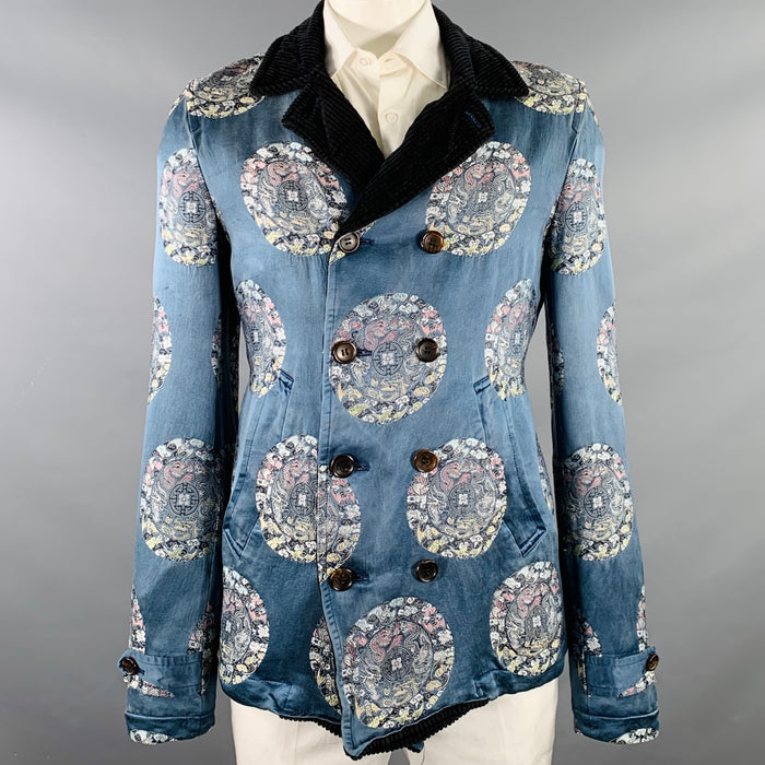 COMME des GARCONS HOMME PLUS Size L Blue Black Jacquard Coat