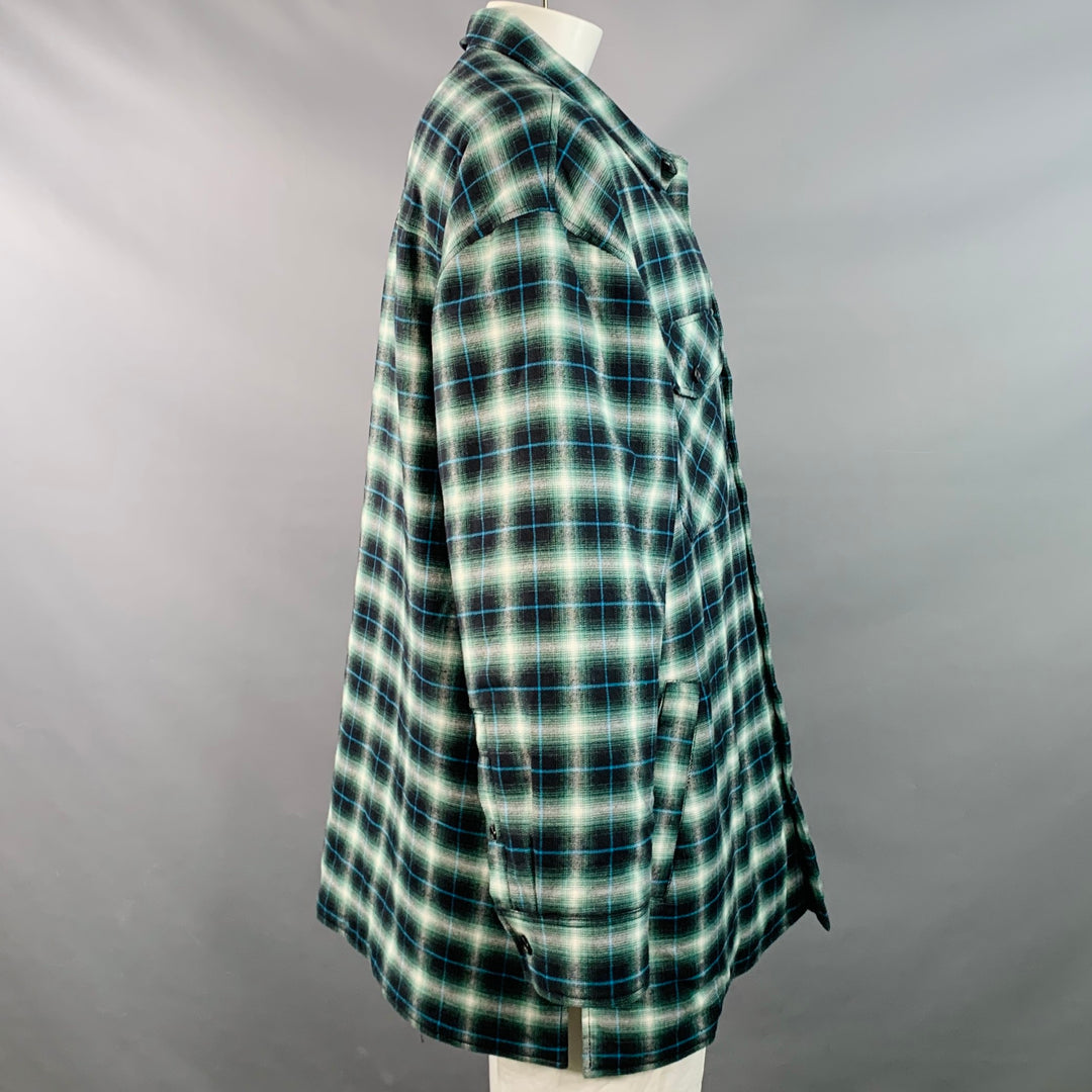 LANVIN Size XL Green Black White Plaid Cotton Oversized Shirt Jacket