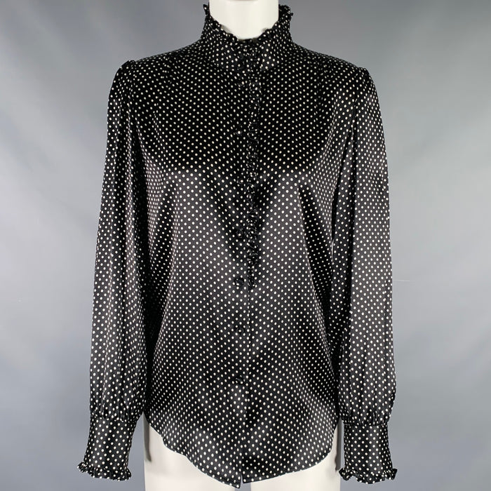 MARC JACOBS Spring 2020 Size 6 Black White Silk Polka Dot Ruffle Blouse