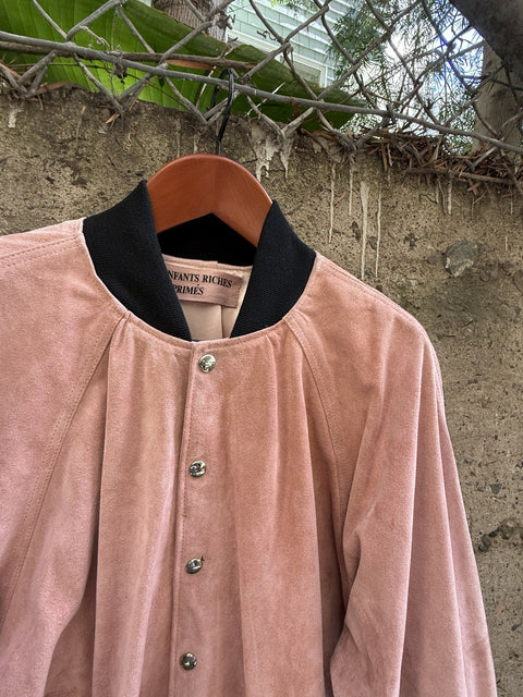 ENFANTS RICHES DEPRIMES ERD SS2018 L Pink Embroidery Suede Bomber Jacket