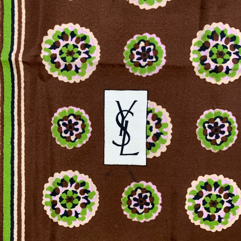 YVES SAINT LAURENT Brown Red Geometric Silk Blend Scarf