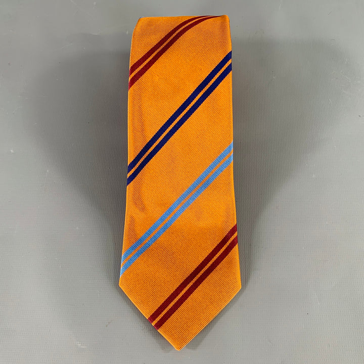 BEN SILVER Orange Blue Red Diagonal Stripe Twill Tie