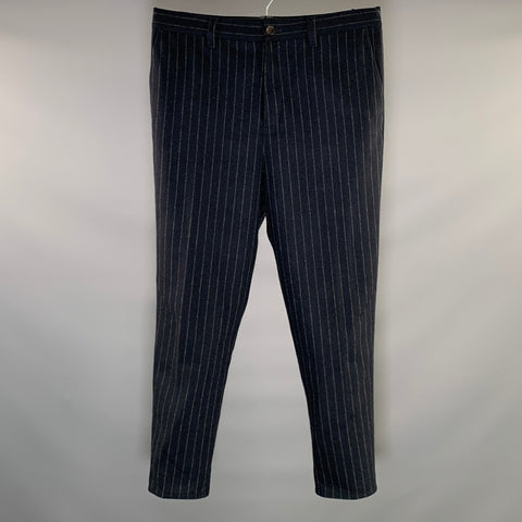 GUSTAV VON ASCHENBACH Size L Navy Grey Pinstripe Wool Blend Casual Pants