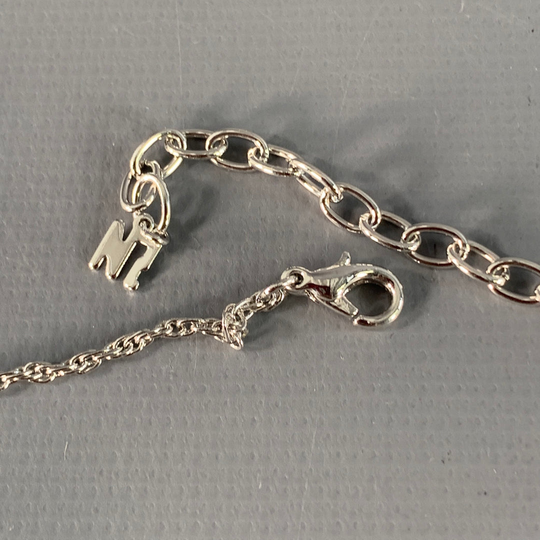 NINA RICCI Silver Chain Link Metal Monogram Pendant Necklace