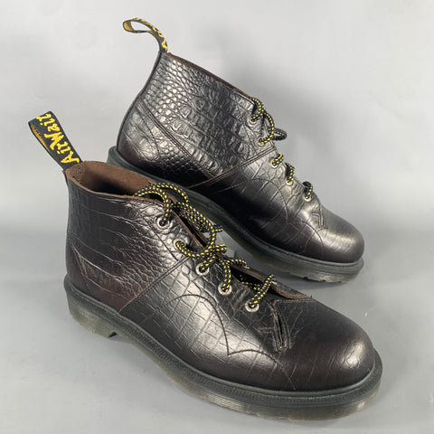 DR. MARTENS Size 9 Brown Dark brown Croc Embossed Leather Ankle Boots