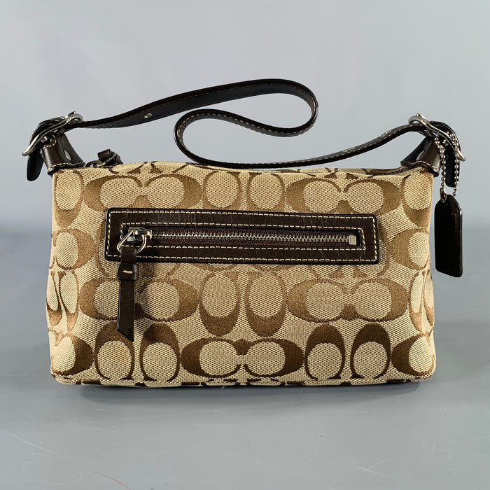 COACH Taupe Brown Monogram Top Handles Baguette Handbag