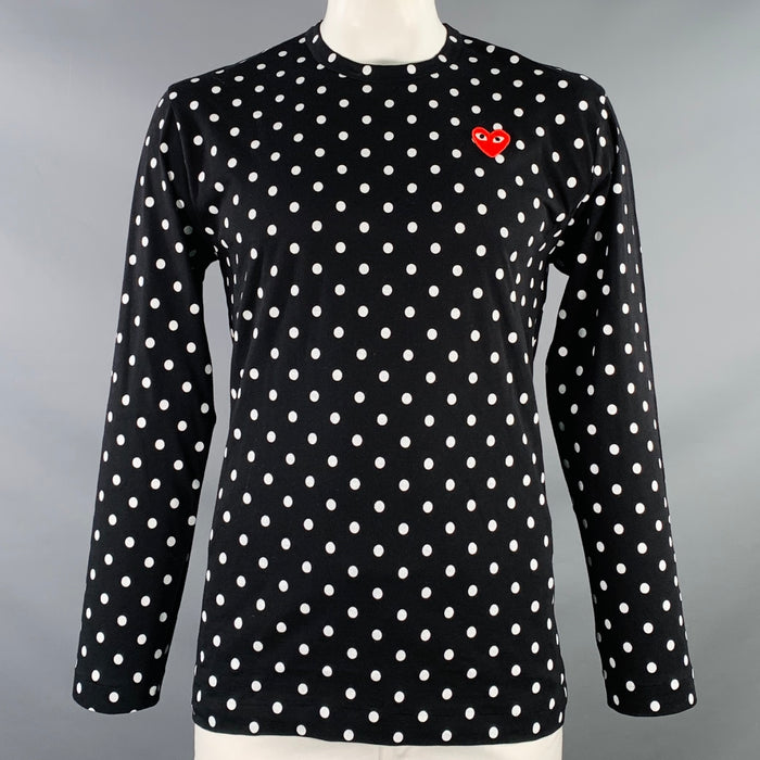 COMME des GARCONS PLAY Size XL Black White Polka Dot Cotton Long Sleeve T-shirt
