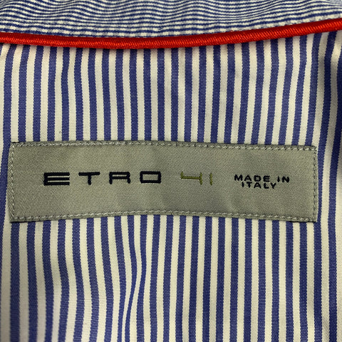 ETRO Size L Blue White Red Stripe Long Sleeve Shirt