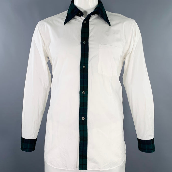 COMME des GARCONS HOMME PLUS Size L White Green Contrast Trim Long Sleeve Shirt