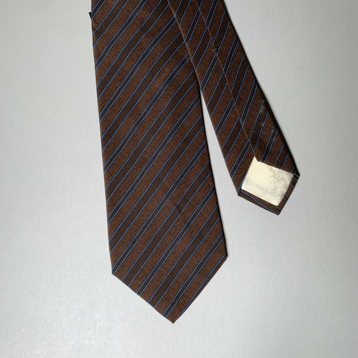 YVES SAINT LAURENT Brown Blue Diagonal Stripe Silk Tie