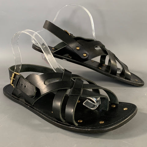 SAINT LAURENT Size 8 Black Gold Leather Strap Sandals