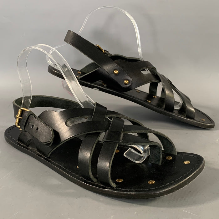 SAINT LAURENT Size 8 Black Gold Leather Strap Sandals