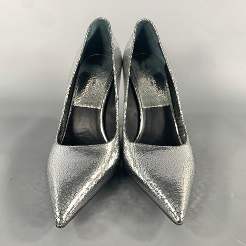MICHAEL KORS COLLECTION Size 6 Silver Leather Crackled Stiletto Pumps