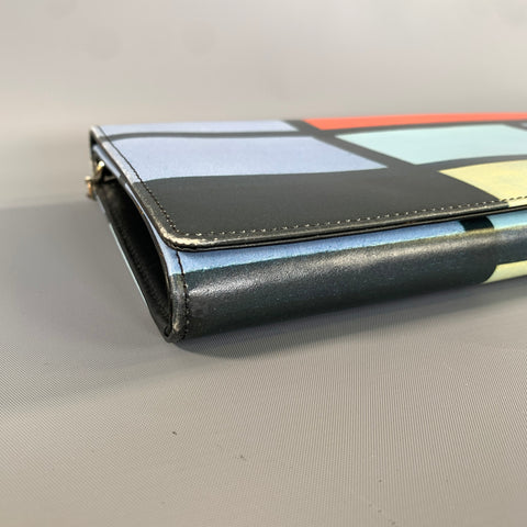 THE MET Orange Light Blue Geometric Leather Clutch Bag
