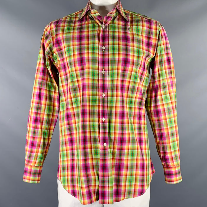 ETRO Size L Multi Color Plaid Cotton Button Up Long Sleeve Shirt