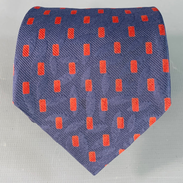 ERMENEGILDO ZEGNA Navy Red Rectangles Silk Tie