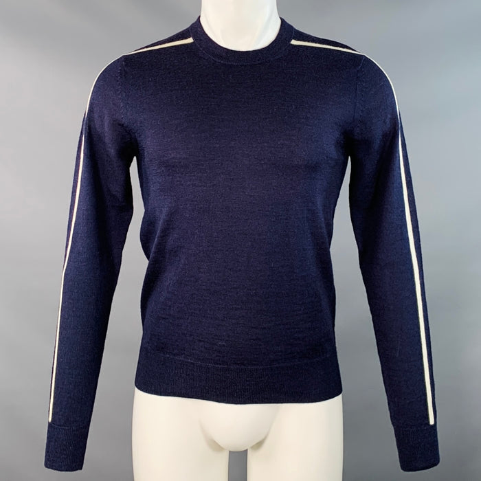 COMME des GARCONS SHIRT Size S Navy White Stripe Wool Crew Neck Pullover